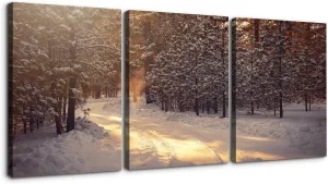Wewejia Winter Canvas Wall Art for Wall Decor - Winter Jungle Trail Painting HD Giclee Artwork Printed on Canvas Ready to Hang 24"x36"x3pcs (60x90cmx3pcs)