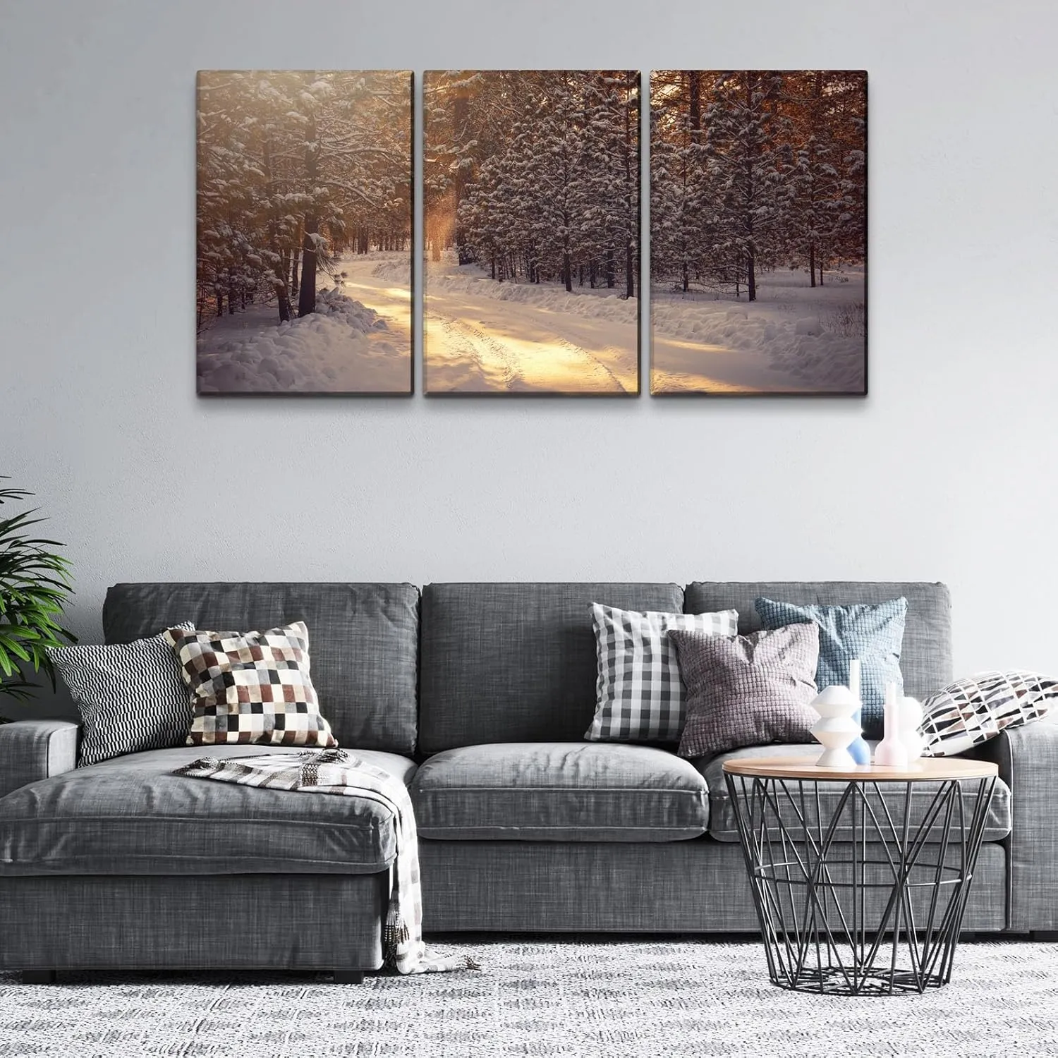 Wewejia Winter Canvas Wall Art for Wall Decor - Winter Jungle Trail Painting HD Giclee Artwork Printed on Canvas Ready to Hang 24"x36"x3pcs (60x90cmx3pcs)