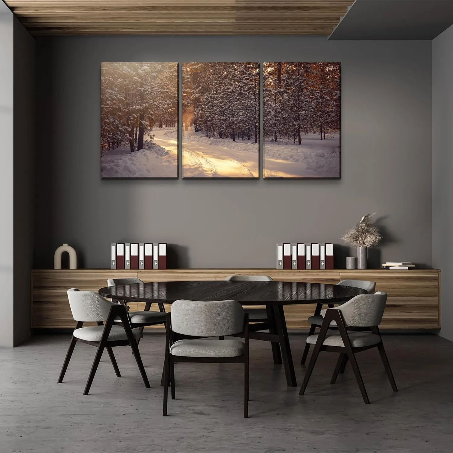 Wewejia Winter Canvas Wall Art for Wall Decor - Winter Jungle Trail Painting HD Giclee Artwork Printed on Canvas Ready to Hang 24"x36"x3pcs (60x90cmx3pcs)