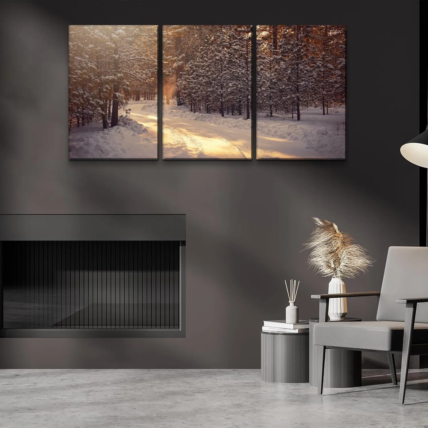 Wewejia Winter Canvas Wall Art for Wall Decor - Winter Jungle Trail Painting HD Giclee Artwork Printed on Canvas Ready to Hang 24"x36"x3pcs (60x90cmx3pcs)