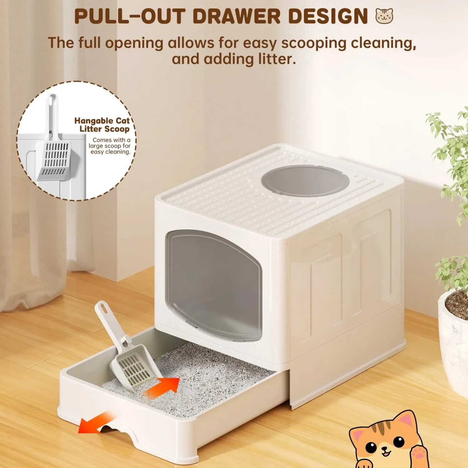 white cat Top selection LunaLulinlk litter scoop, litter with Dedicated support foldable box Extra-large