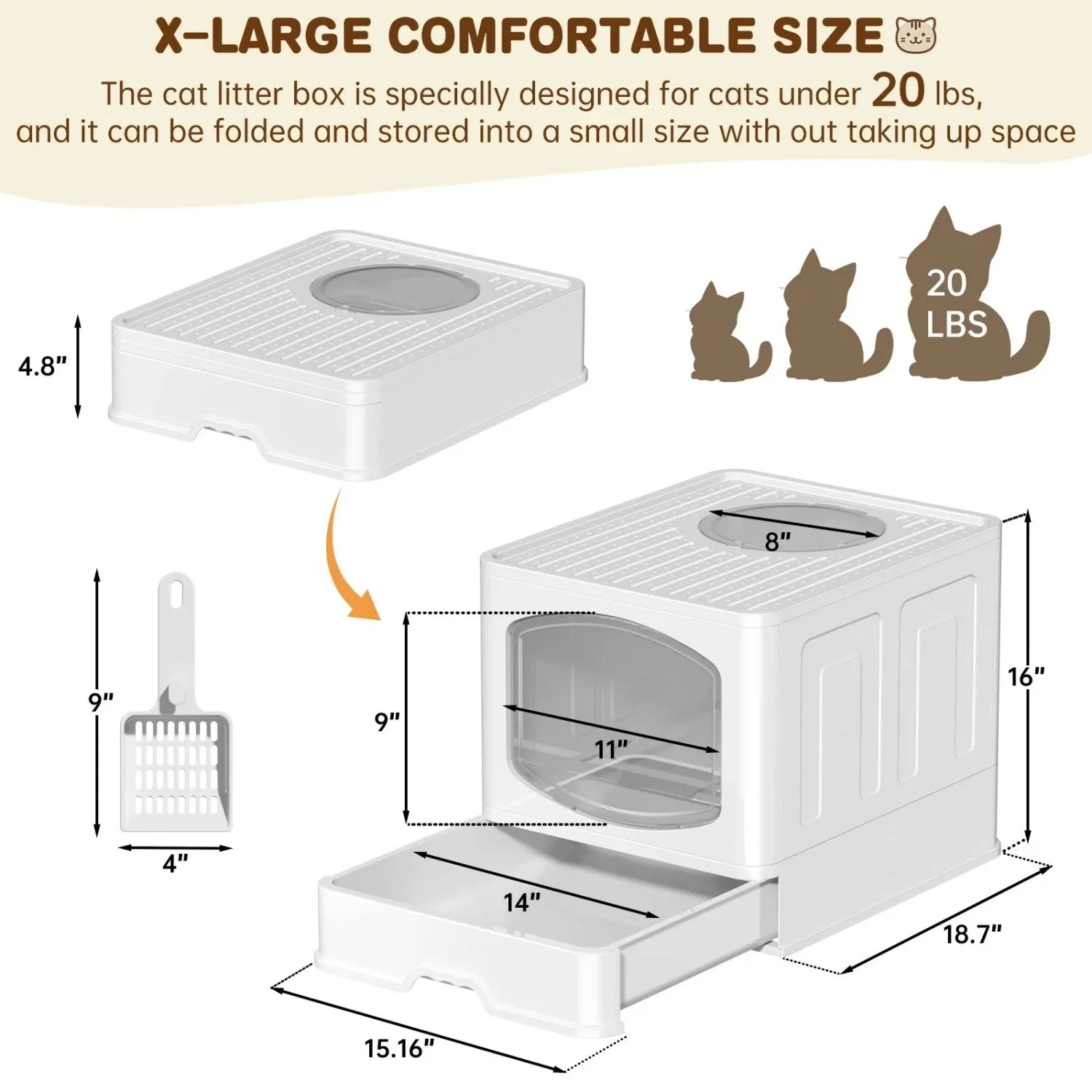 white cat Top selection LunaLulinlk litter scoop, litter with Dedicated support foldable box Extra-large