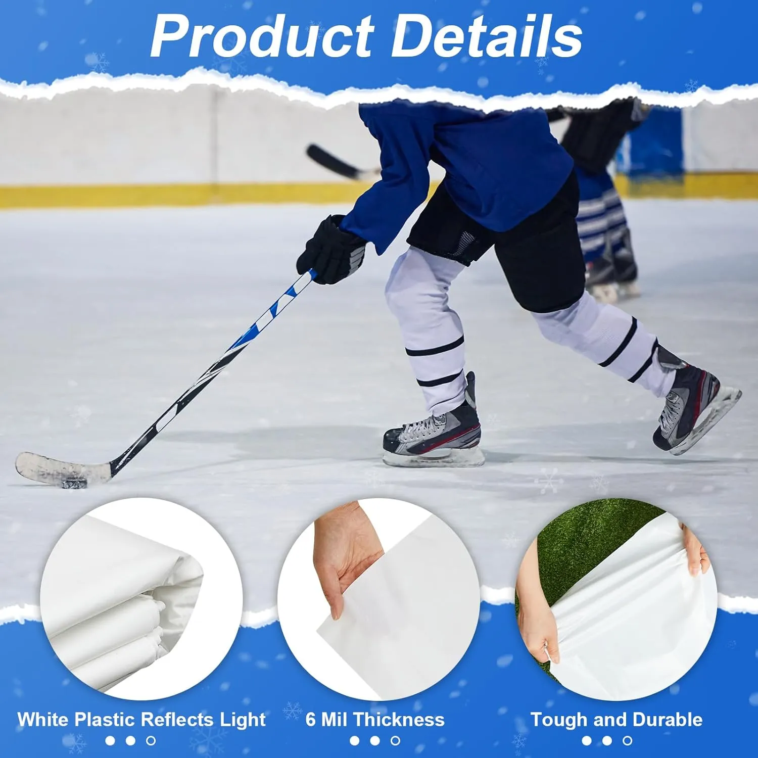 White Ice Rink Liner 6 Mil Ice Skating Rink for Backyard Replacement Ice Rink Liner DIY Backyard Rink Tarp for at Home Hockey Practice or Ice Skating Training