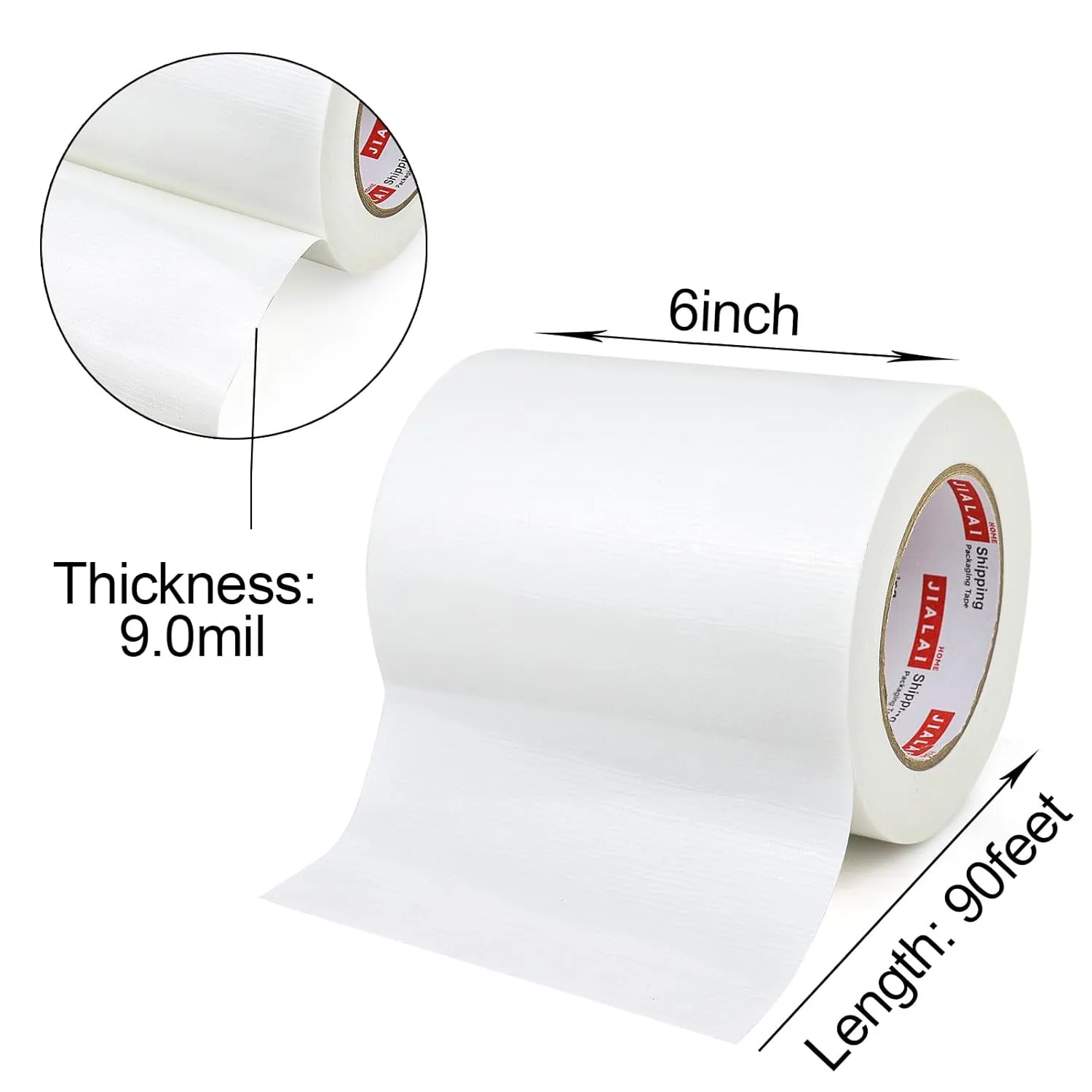 Wide Duct Tape, Industrial Grade 30Yards (90 ft) Wide 6'' Tape Duct, 9 Mil Heavy-Duty, Waterproof, Strong, Flexible, No Residue, for Crafts & Home Improvement (White, 6'' x 90ft)