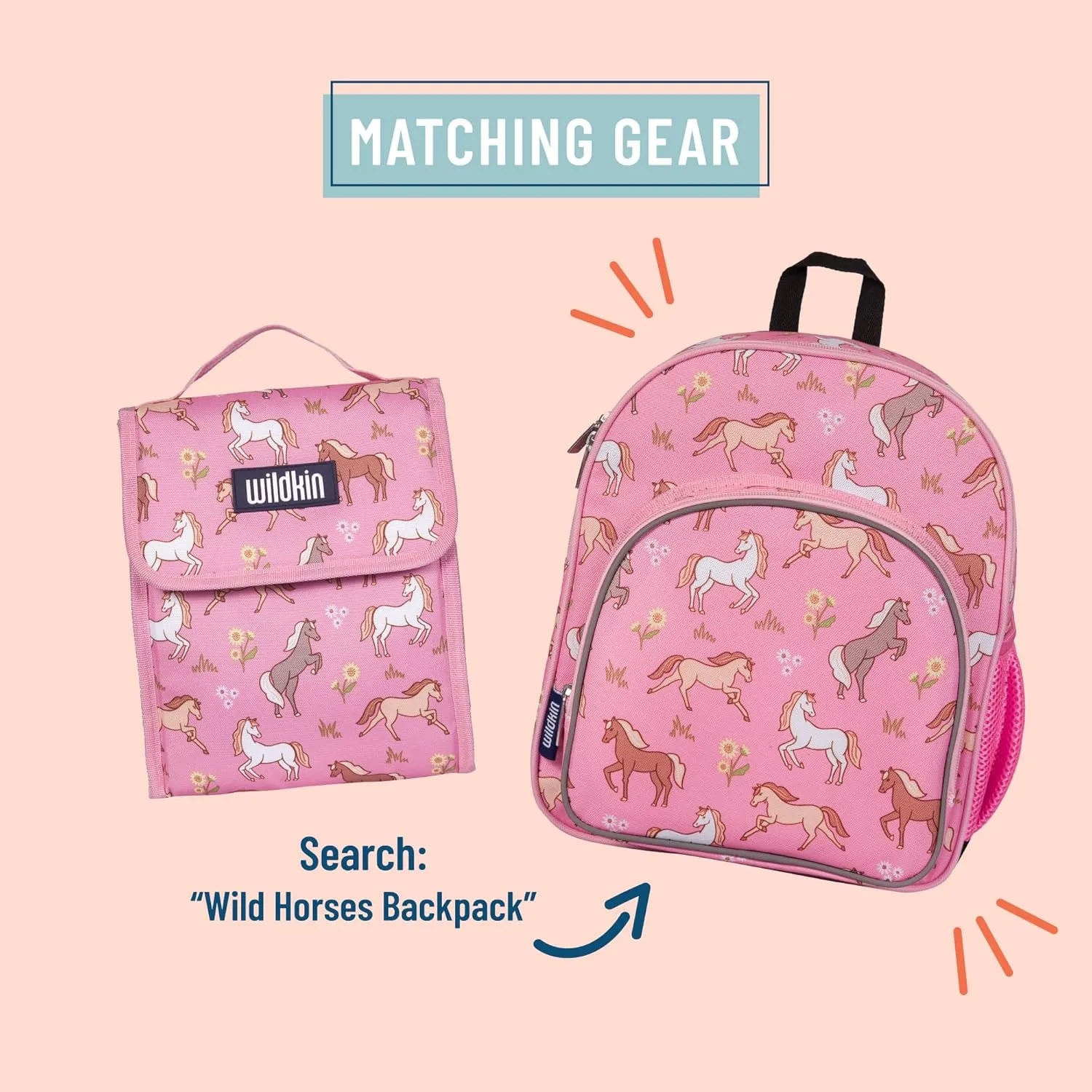Wildkin Kids Insulated Lunch Bag – Reusable, Ideal for Hot/Cold Snacks, School & Travel - Wild Horses