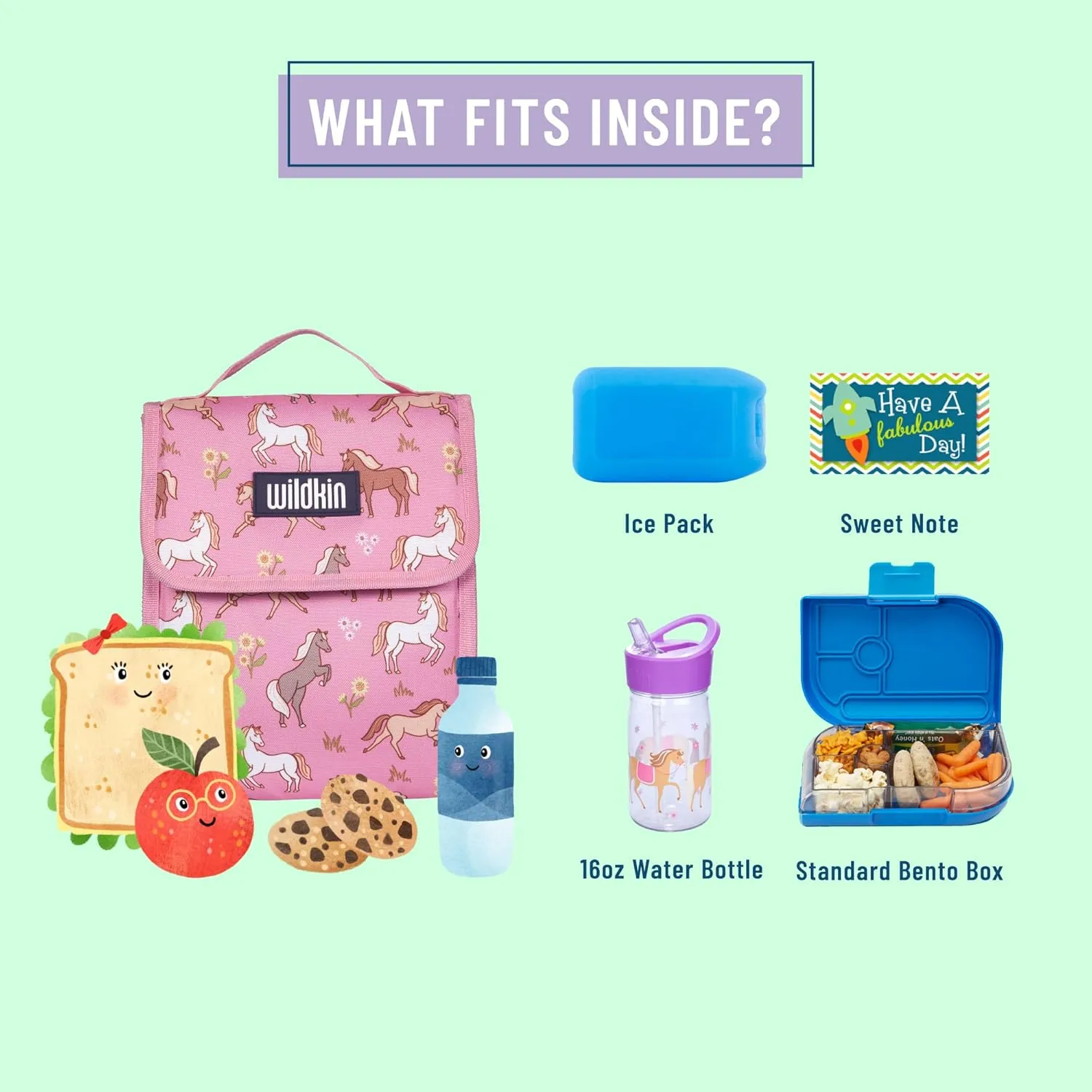 Wildkin Kids Insulated Lunch Bag – Reusable, Ideal for Hot/Cold Snacks, School & Travel - Wild Horses