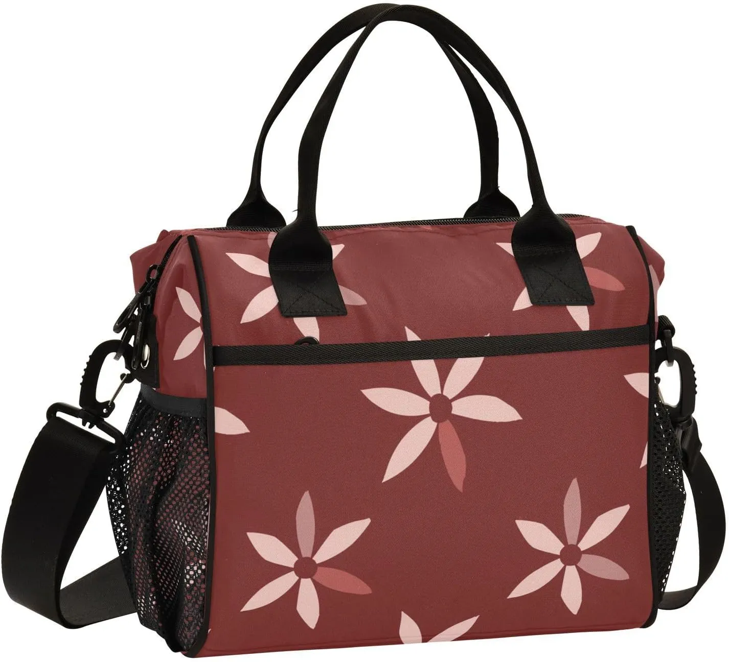 Windmill Flower Danish Darkred Holiday Women Lunch Bag with Shoulder Strap Large Lunch Bags for Women Large Tote Bag for Travel Size S lonchera para comida mujer