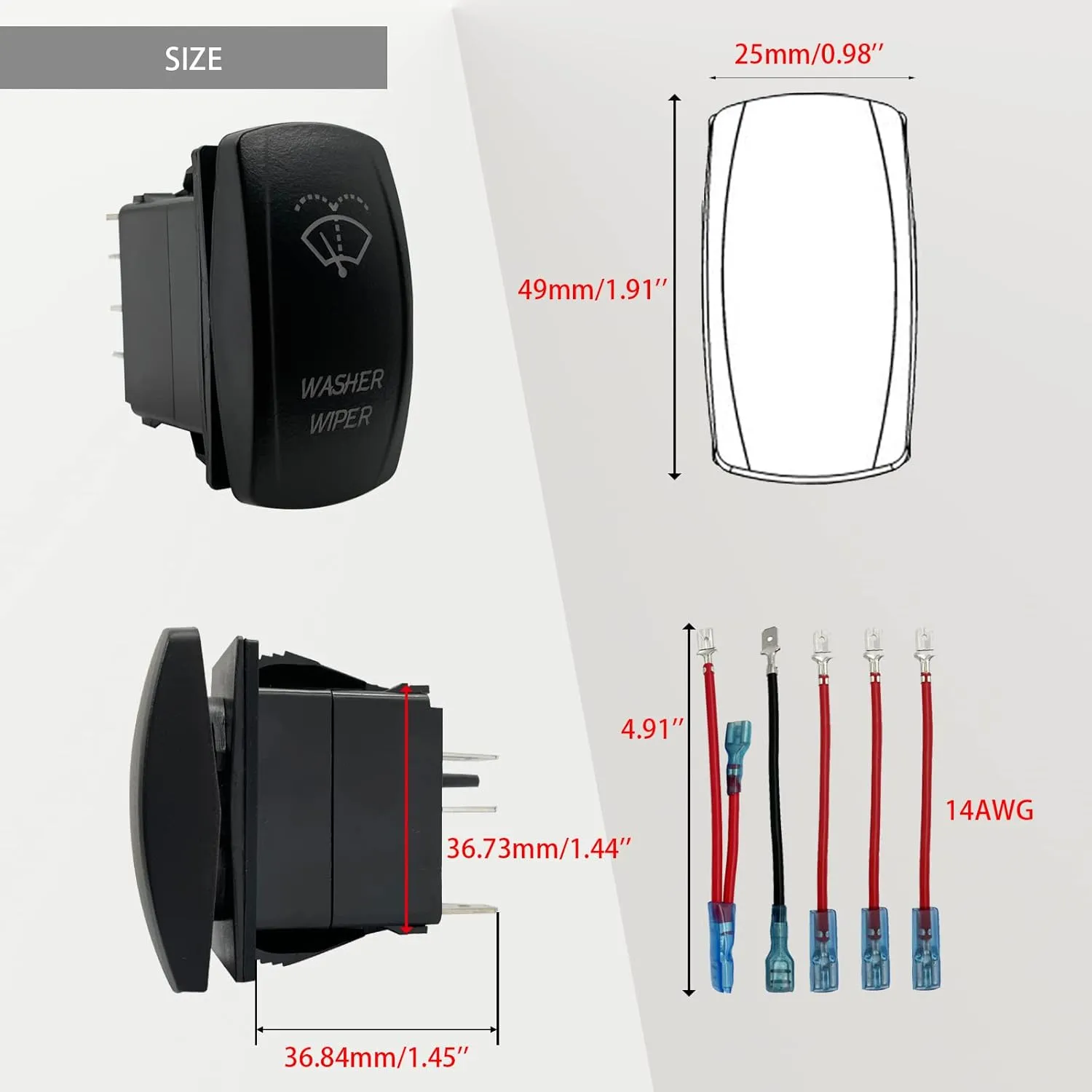 Windshield Washer Wiper Momentary Rocker Switch Blue Led 6PIN (ON)-ON-Off DPDT Toggle Switch for Car Boat Marine Truck Golf Cart Jeep JK UTV Dashboard 12V 24V Waterproof IP67