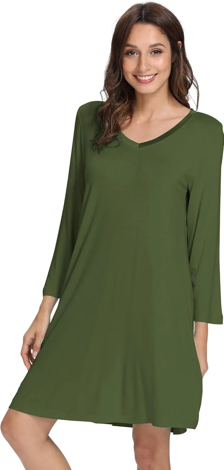 WiWi Nightgowns for Women Soft Long Sleeve Nightgown Plus Size Sleep Shirt Pajama Gown Viscose from Bamboo S-4X