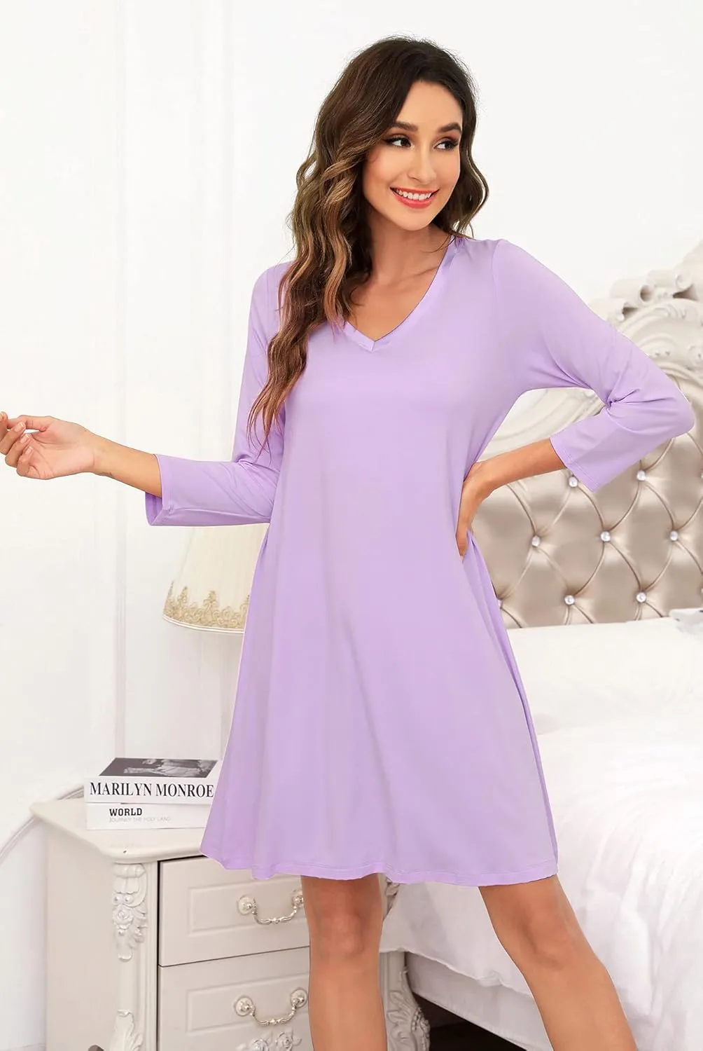 WiWi Nightgowns for Women Soft Long Sleeve Nightgown Plus Size Sleep Shirt Pajama Gown Viscose from Bamboo S-4X
