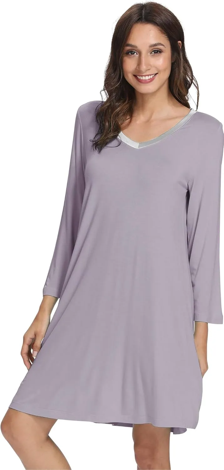 WiWi Nightgowns for Women Soft Long Sleeve Nightgown Plus Size Sleep Shirt Pajama Gown Viscose from Bamboo S-4X