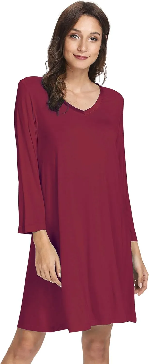 WiWi Nightgowns for Women Soft Long Sleeve Nightgown Plus Size Sleep Shirt Pajama Gown Viscose from Bamboo S-4X