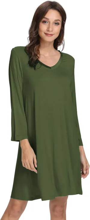 WiWi Nightgowns for Women Soft Long Sleeve Nightgown Plus Size Sleep Shirt Pajama Gown Viscose from Bamboo S-4X