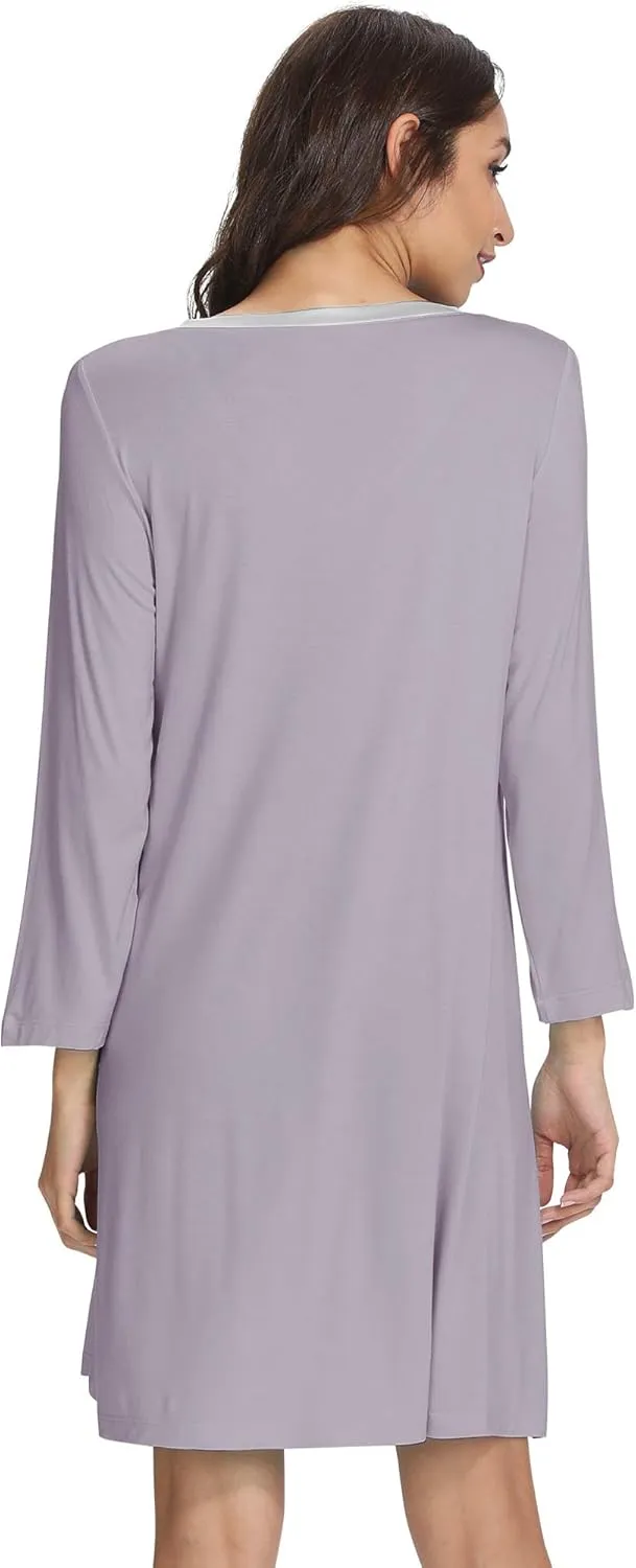 WiWi Nightgowns for Women Soft Long Sleeve Nightgown Plus Size Sleep Shirt Pajama Gown Viscose from Bamboo S-4X