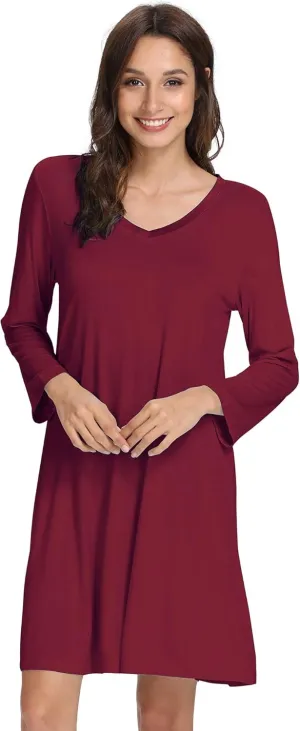 WiWi Nightgowns for Women Soft Long Sleeve Nightgown Plus Size Sleep Shirt Pajama Gown Viscose from Bamboo S-4X