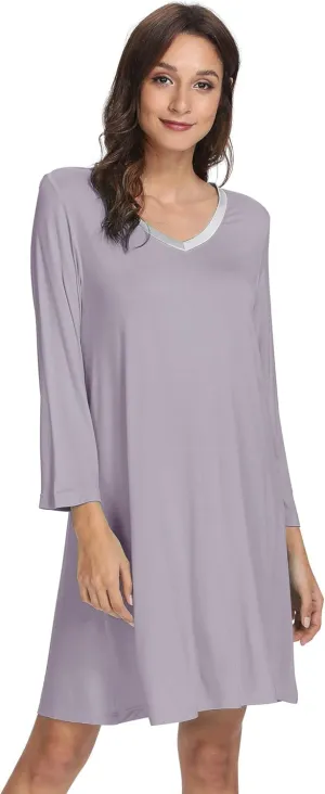 WiWi Nightgowns for Women Soft Long Sleeve Nightgown Plus Size Sleep Shirt Pajama Gown Viscose from Bamboo S-4X