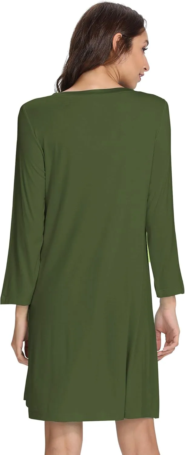 WiWi Nightgowns for Women Soft Long Sleeve Nightgown Plus Size Sleep Shirt Pajama Gown Viscose from Bamboo S-4X