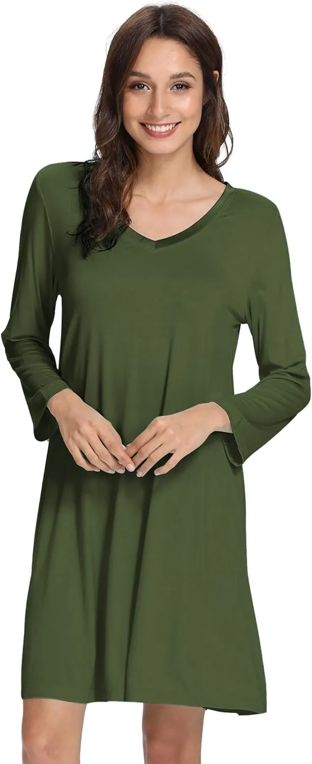 WiWi Nightgowns for Women Soft Long Sleeve Nightgown Plus Size Sleep Shirt Pajama Gown Viscose from Bamboo S-4X