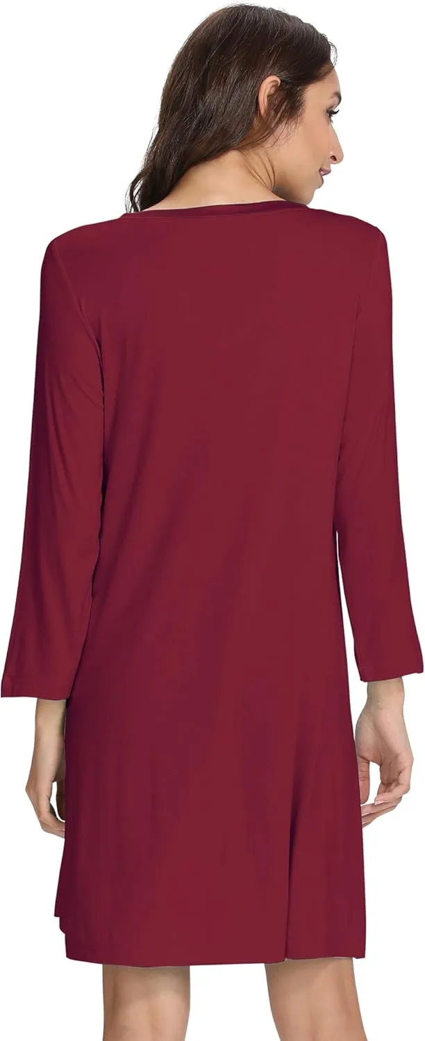 WiWi Nightgowns for Women Soft Long Sleeve Nightgown Plus Size Sleep Shirt Pajama Gown Viscose from Bamboo S-4X