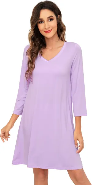 WiWi Nightgowns for Women Soft Long Sleeve Nightgown Plus Size Sleep Shirt Pajama Gown Viscose from Bamboo S-4X