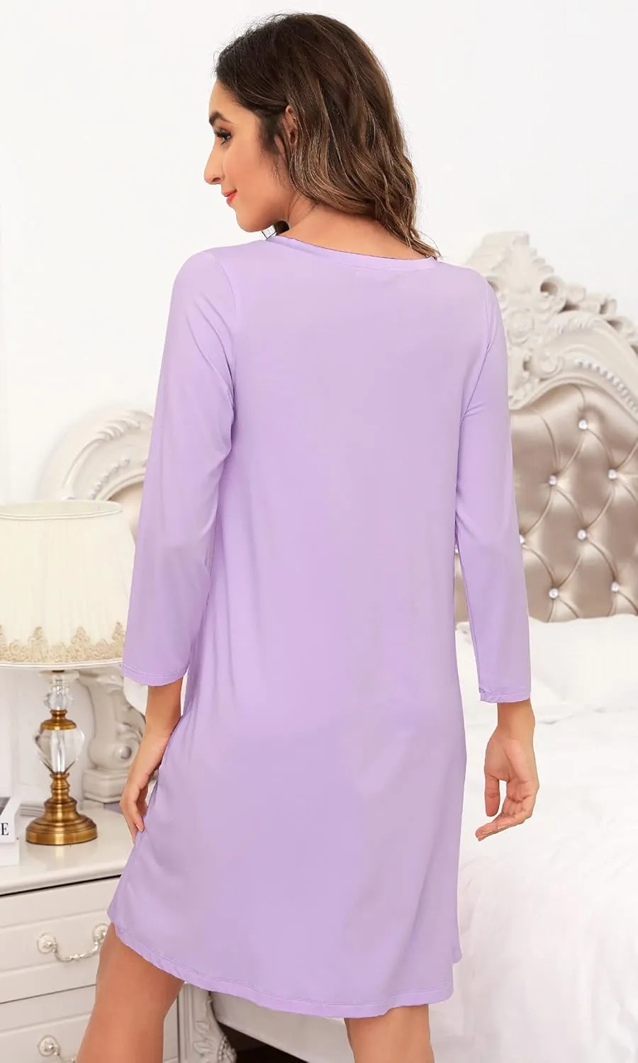 WiWi Nightgowns for Women Soft Long Sleeve Nightgown Plus Size Sleep Shirt Pajama Gown Viscose from Bamboo S-4X
