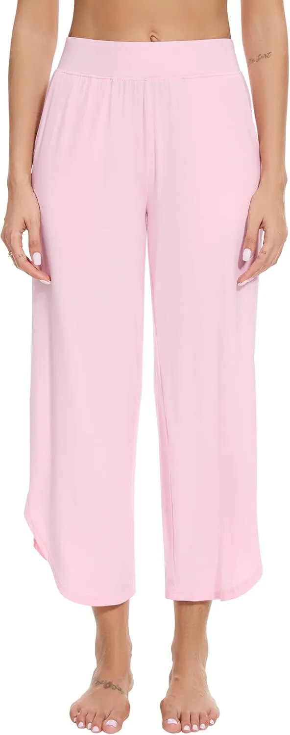 WiWi Viscose from Bamboo Pajama Bottoms Wide Leg Capri Pj Pants for Women Soft Lounge High Waist Cool Sweatpants S-XXL
