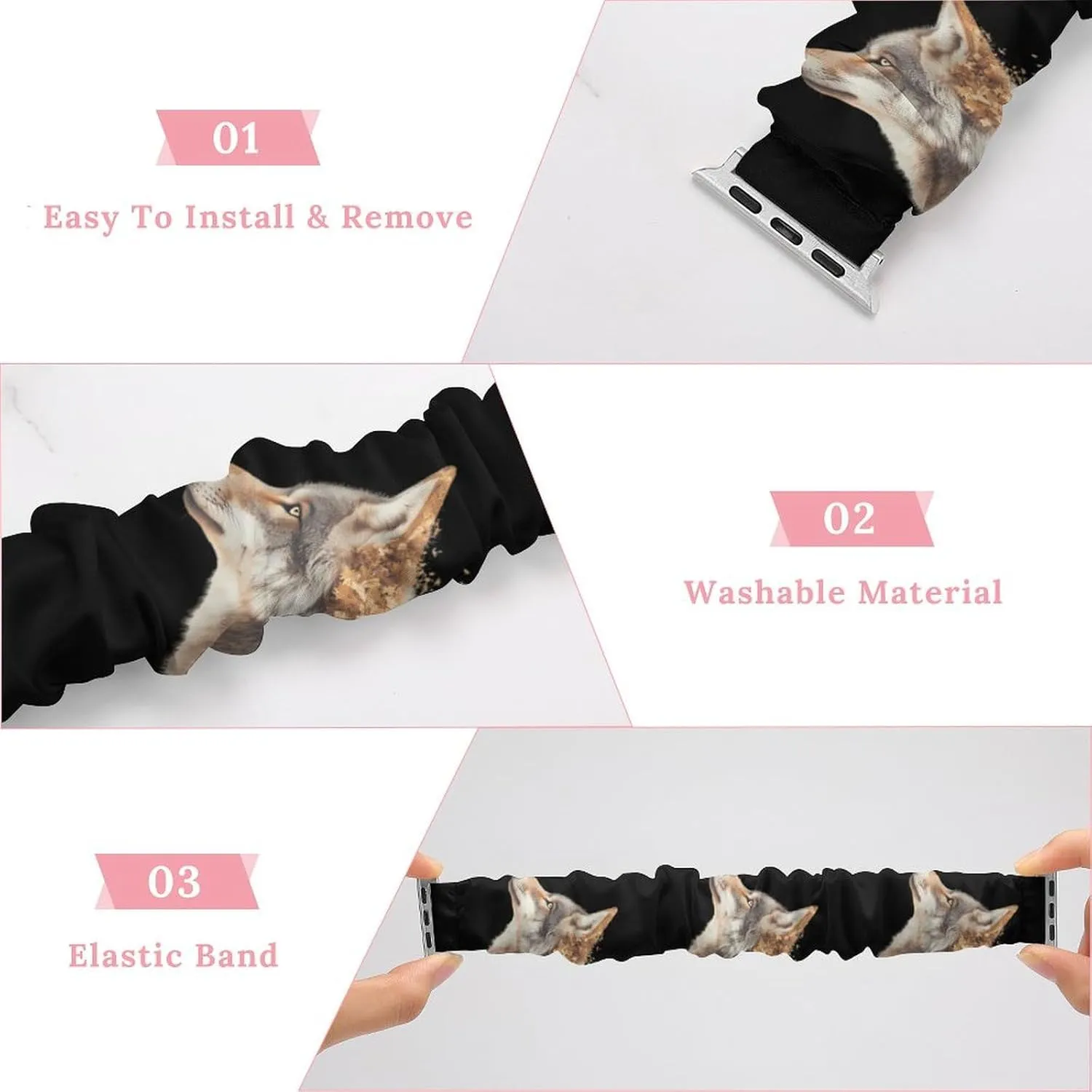 Wolf Golden Leaves Birds Fashion Watch Strap Scrunchies Wristbands Compatible With IWatch Series