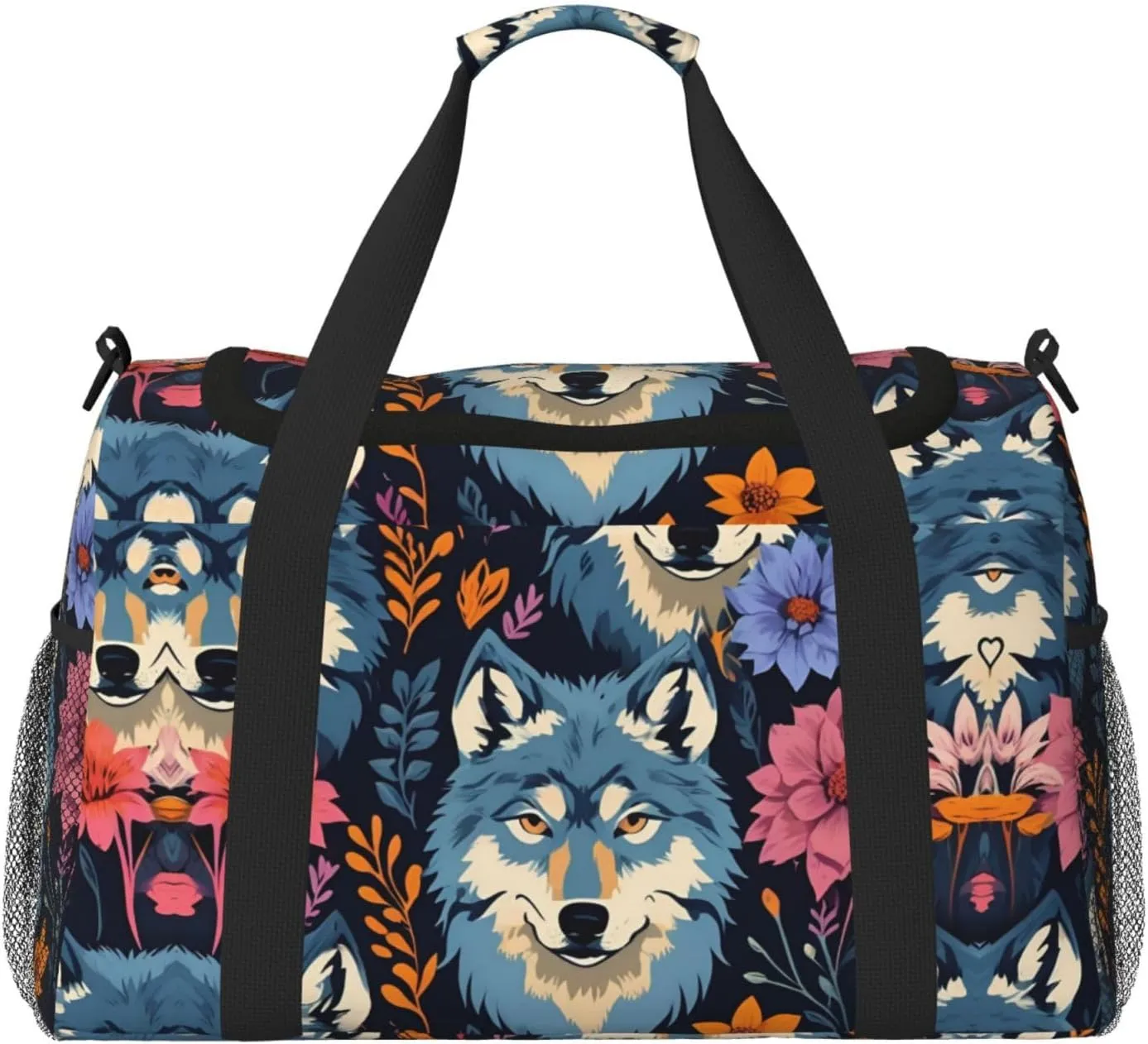 wolf motifs colorful draw print Weekender Overnight Carry On Bag Gym Luggage Bag Duffel Bag for Travel Women