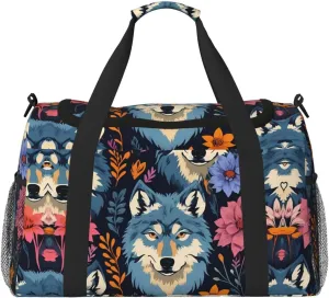 wolf motifs colorful draw print Weekender Overnight Carry On Bag Gym Luggage Bag Duffel Bag for Travel Women