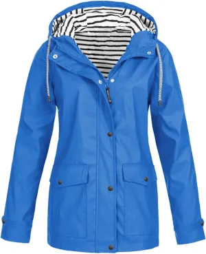 Women Waterproof Outdoor Hiking Raincoat Women Lined Rain Jacket Lightweight Hooded Jackets Trench Coats