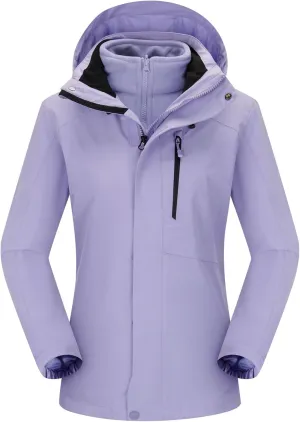 Women Winter Coat Double Warm Jacket Women's 3-in-1 Waterproof Jacket Hooded Rainproof Jacket Ski Jacket