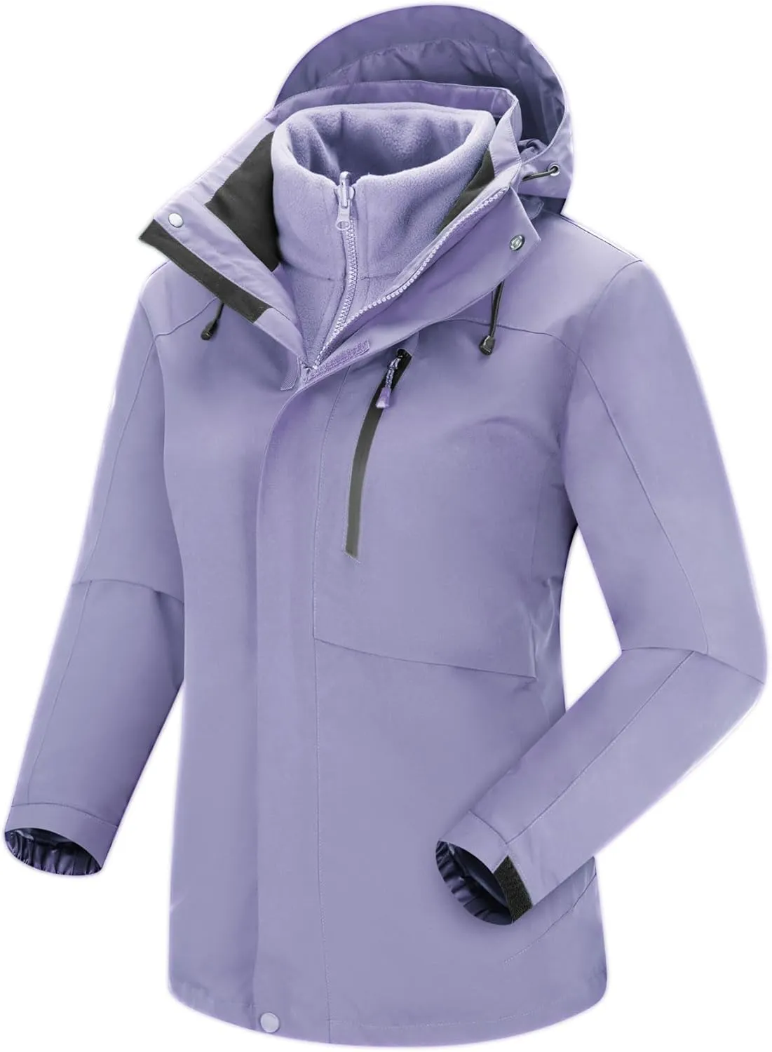 Women Winter Coat Double Warm Jacket Women's 3-in-1 Waterproof Jacket Hooded Rainproof Jacket Ski Jacket