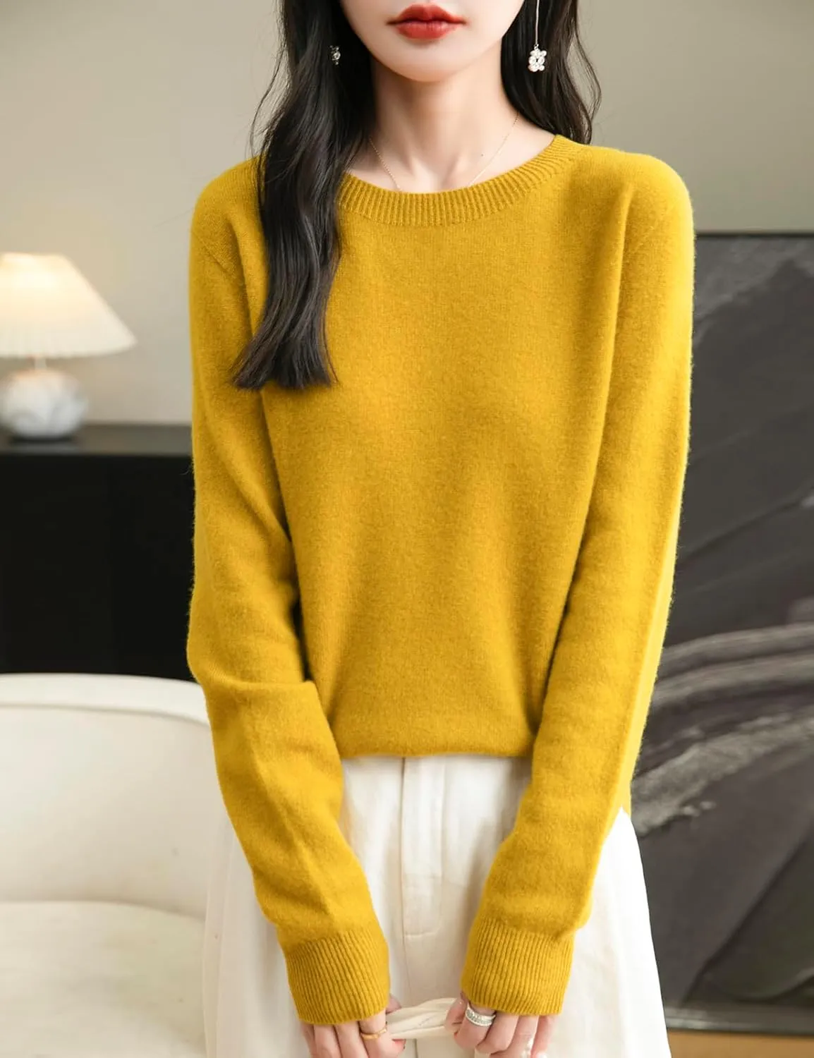 Women's 100% Merino Wool 2025 Fall Winter First-Line Ready to Wear Long Sleeve Seamless Knit Crewneck Sweater