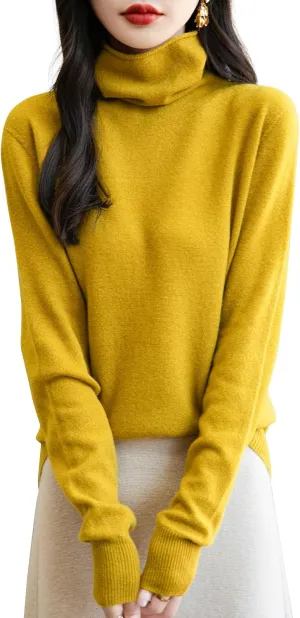 Women's 100% Merino Wool Seamless Sweater Turtleneck First-Line Ready to Wear Long Sleeve Knitted Pullover Tops