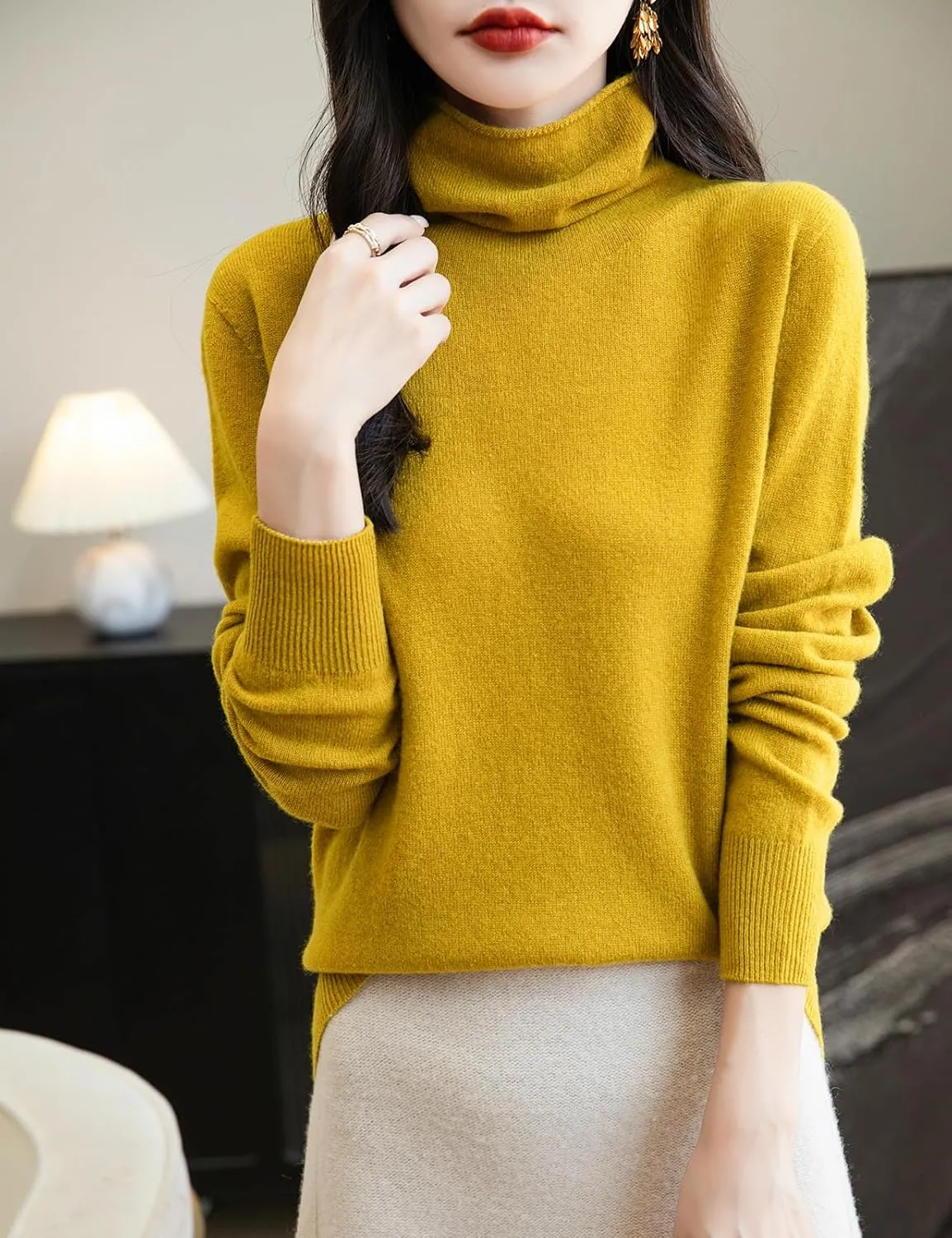 Women's 100% Merino Wool Seamless Sweater Turtleneck First-Line Ready to Wear Long Sleeve Knitted Pullover Tops