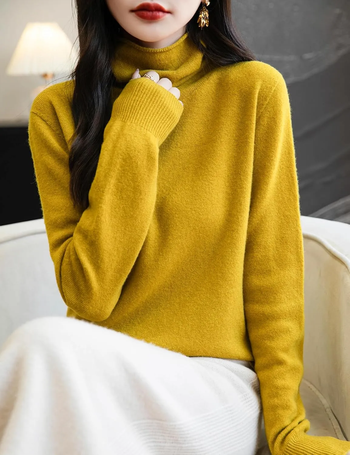Women's 100% Merino Wool Seamless Sweater Turtleneck First-Line Ready to Wear Long Sleeve Knitted Pullover Tops