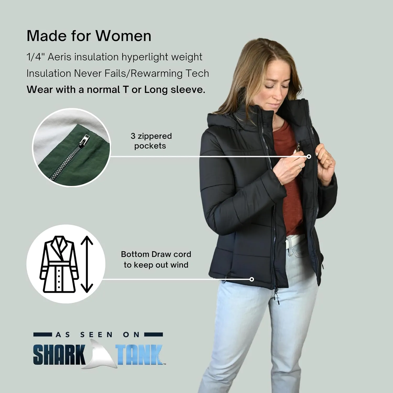 Womens Arctic Puffer Jacket (Shark Tank) Insulated Lightweight & Heavyweight Coat Jacket | -5˚F to 70˚F