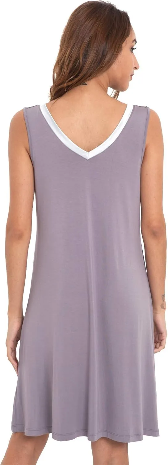 Womens Bamboo-Derived Viscose Nightgowns Soft Sleeveless V Neck Nightdress Lightweight Sleep Shirt S-4XP