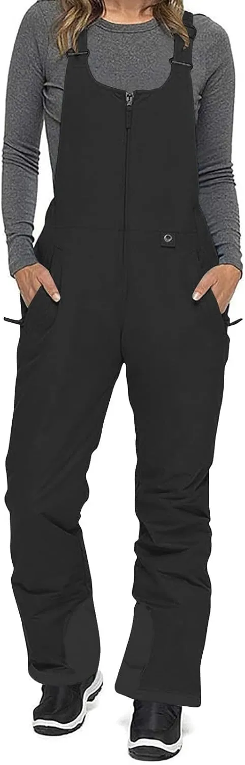 Women's Insulated Waterproof Ski Bib Overalls Snowboarding Pants Overalls Adjustable Shoulder Strap Jumpsuits