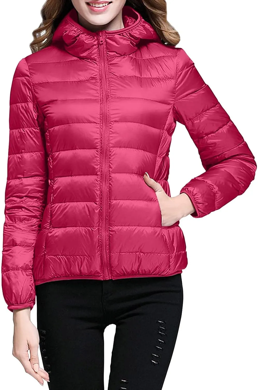 Women's Lightweight Long-Sleeve Water-Resistant Packable Hooded Puffer Jacket Winter Coat Women Down Coats Ski Jacket