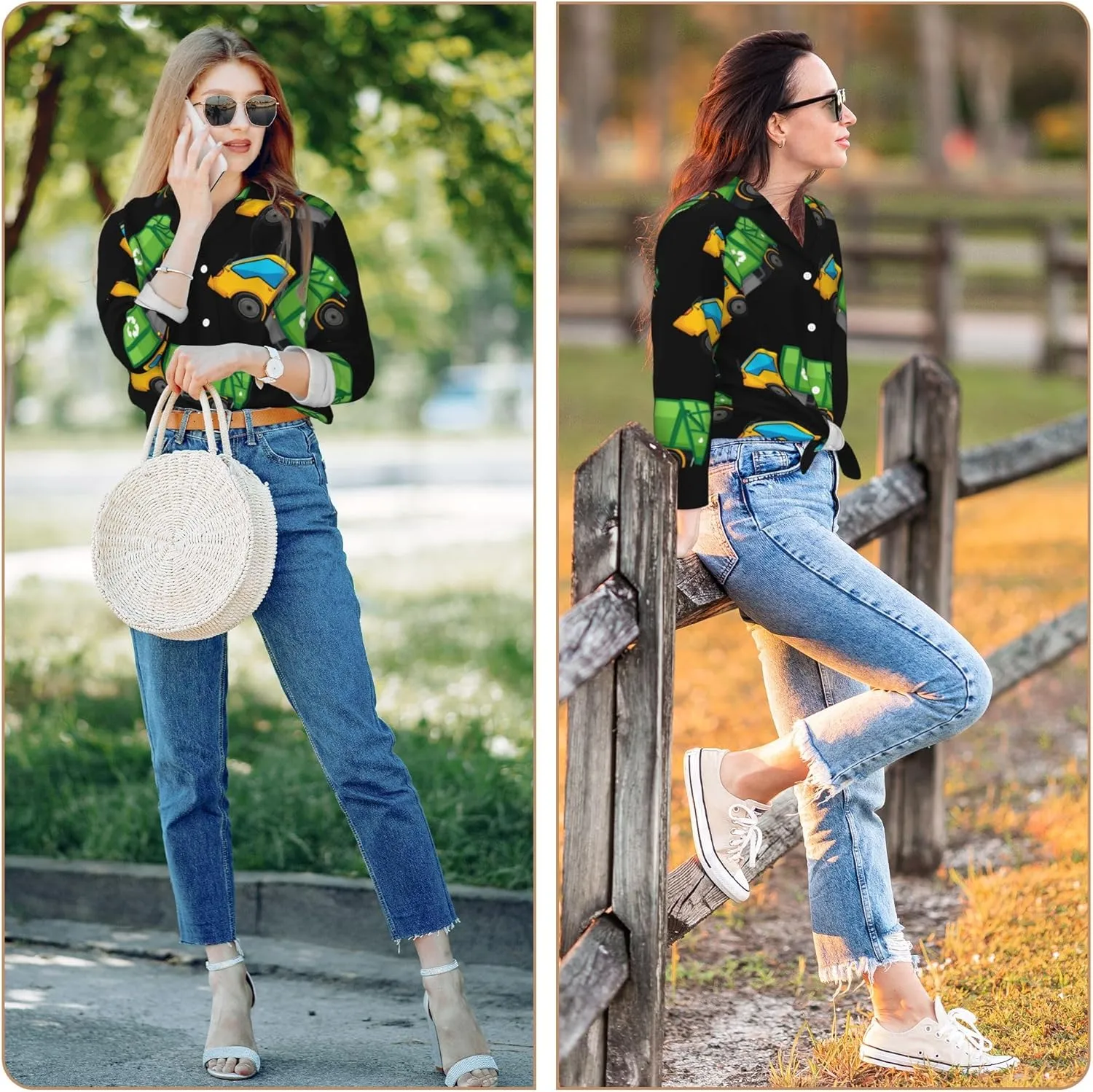 Womens Pajamas Set Long Sleeve Sleepwear Cartoon Garbage Truck Comfy Loungewear S-XXL