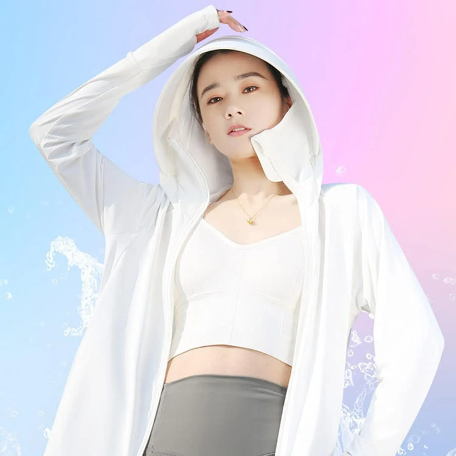 Womens SPF Uv Sun Protection Shirts Lightweight Jacket Breathable Zip Up Performance Workout Fishing T Shirts Hoodie