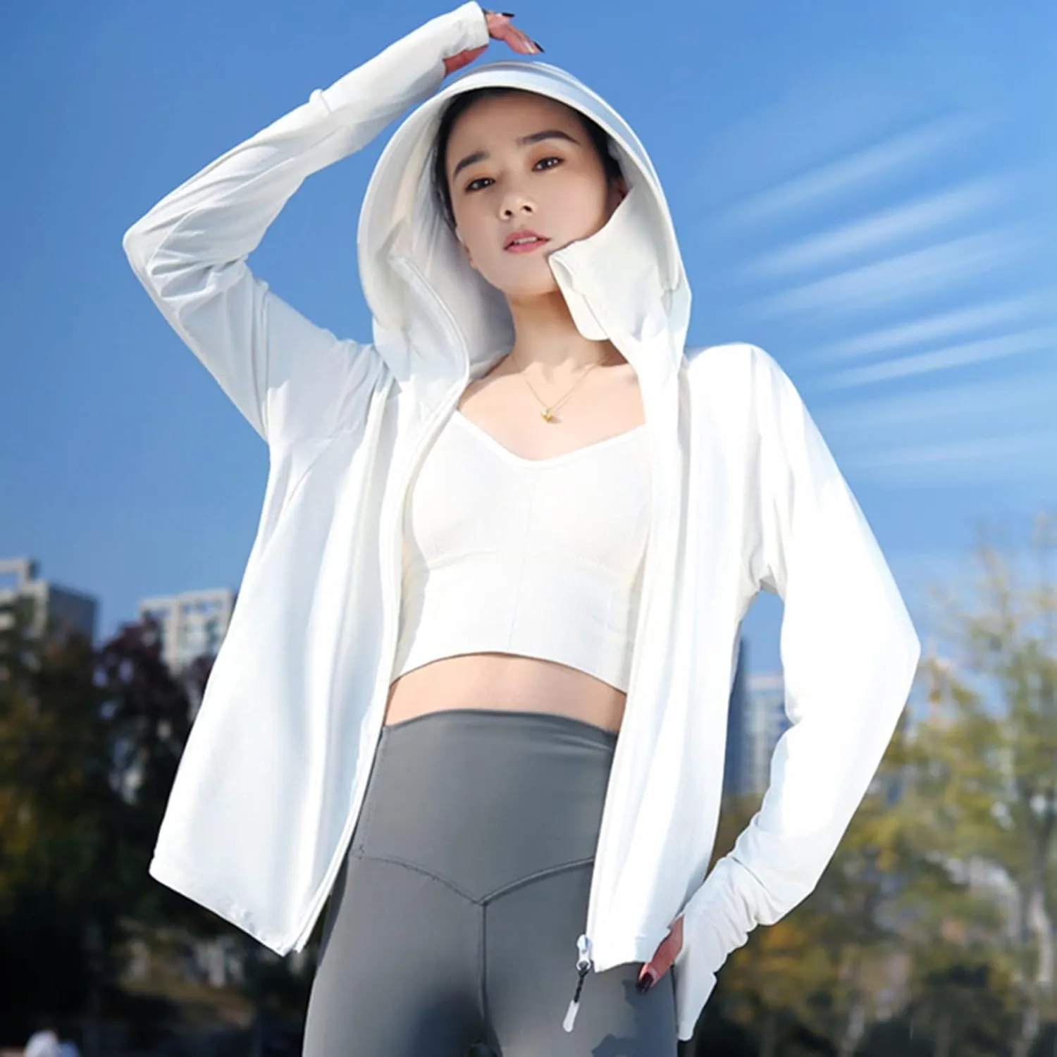 Womens SPF Uv Sun Protection Shirts Lightweight Jacket Breathable Zip Up Performance Workout Fishing T Shirts Hoodie