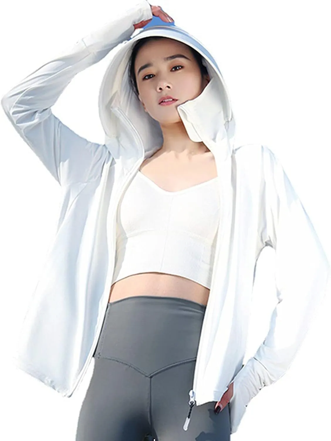 Womens SPF Uv Sun Protection Shirts Lightweight Jacket Breathable Zip Up Performance Workout Fishing T Shirts Hoodie