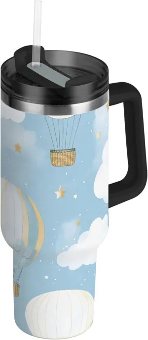 xigua 30 oz Hot Air Balloons Tumbler with Handle and Straw Lid, Stainless Steel Vacuum Insulated Sports Water Bottle, Keeps Cold or Hot Coffee Cup Travel Mug