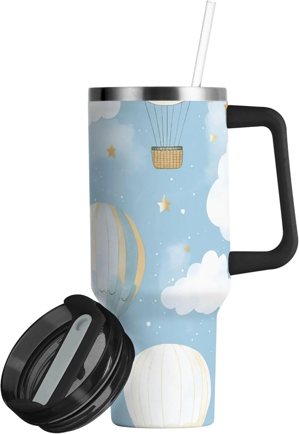xigua 30 oz Hot Air Balloons Tumbler with Handle and Straw Lid, Stainless Steel Vacuum Insulated Sports Water Bottle, Keeps Cold or Hot Coffee Cup Travel Mug