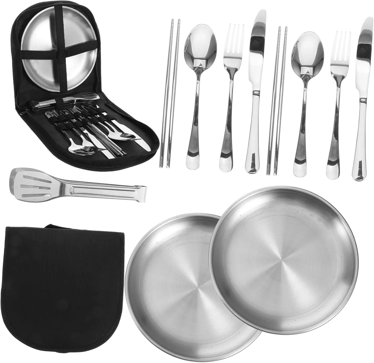 YARNOW Stainless Steel Outdoor Tableware Set Cutlery Set for Travel Camping Lunch Utensils Straw Brush Portable Fork