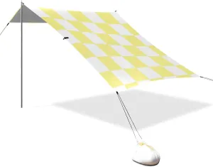 Yellow and White American Plaid Designed UPF50  Foldable Beach Canopy Lightweight Large Sun Shade with Sandbags, Sand Shovel, Poles for Camping, Picnics, Backyard tienda para Playa