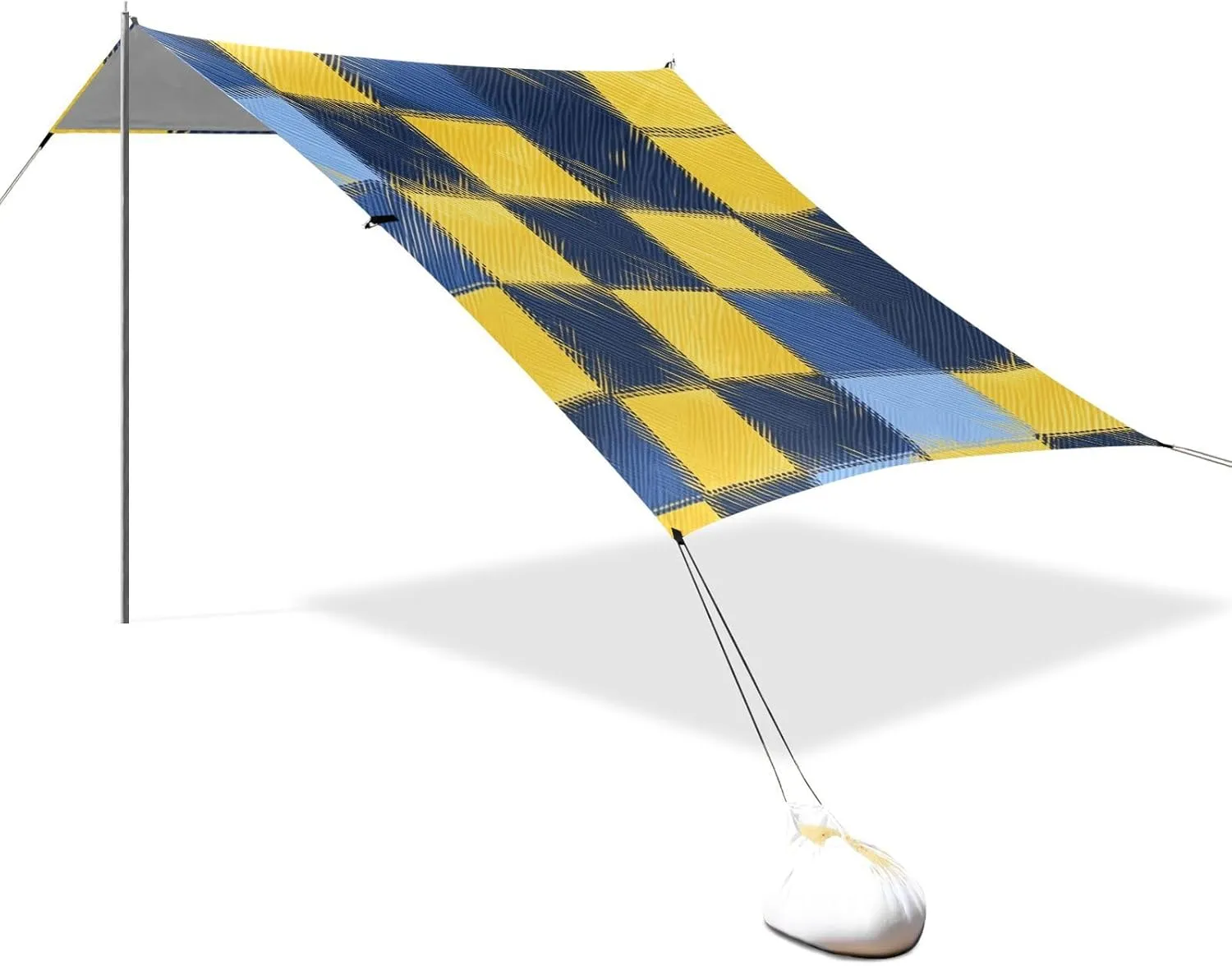 Yellow Blue Checkered Plaid Designed UPF50  Beach Canopy Waterproof Portable Sunshade with Sand Shovel for Camping, Picnics, Backyard sombrillas para el sol Playa