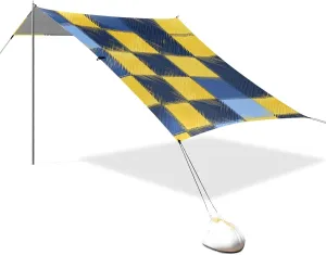Yellow Blue Checkered Plaid Designed UPF50  Beach Canopy Waterproof Portable Sunshade with Sand Shovel for Camping, Picnics, Backyard sombrillas para el sol Playa